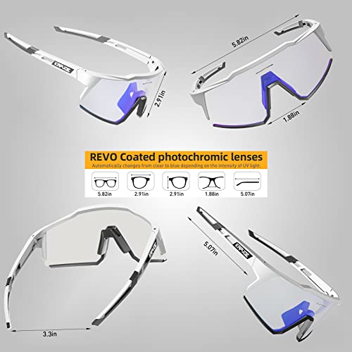 KAPVOE Photochromic Cycling Glasses Clear Mountain Bike Glasses K9022 - color: Black-white-photochromic-blue