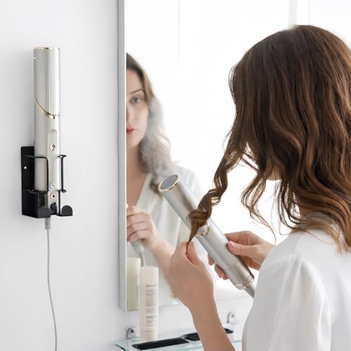 Curling Iron Holder, Hair Straightener Holder for Bathroom Storage, Flat Iron Holder Wall Mount Space Saving Hair Tool Organizer, Stainless Steel Flat Iron Holder Wall Mount, Black BANJEKT - color: Curling Iron Holder Black