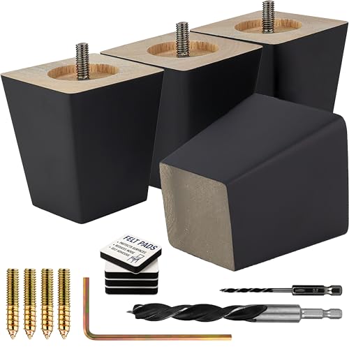 Airy Abode Premium Black Square Furniture Legs (Full Install Kit) - Pick Your Size and Color - color: Black, size: 3 Inches