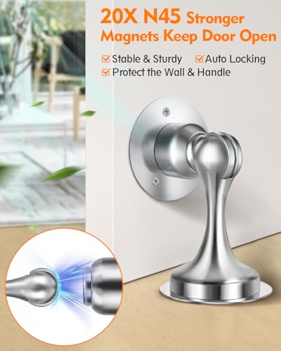 Door Stoppers Magnetic Door Catch, Door Stops for Bottom of Door Keep Door Open, Magnet Door Holder for Wall and Floor Mount (Silver, 2 Pack) - color: Silver, size: 2 Pack