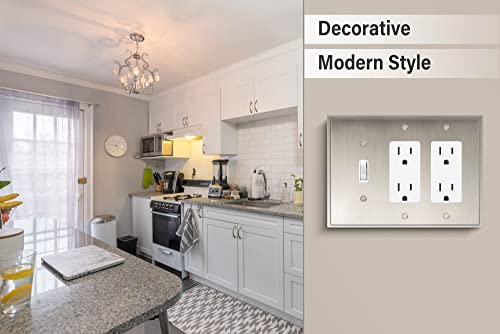 Henne Bery Soft Modern Decorative Wall Plate Switch Plate Outlet Cover (Double Decorator/Single Toggle, Satin Nickel) - style: Double Decorator/Single Toggle