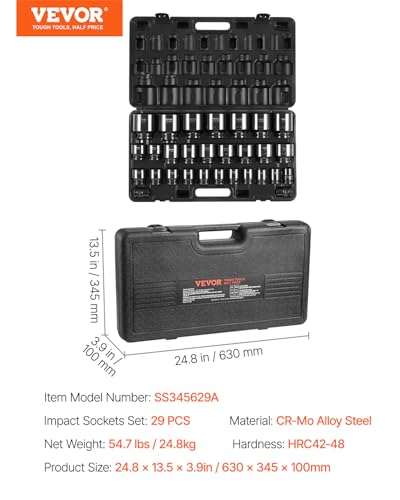VEVOR 3/4" Drive Impact Socket Set, 29 Piece, CR-MO - size: 3/4" 29PCS CR-MO