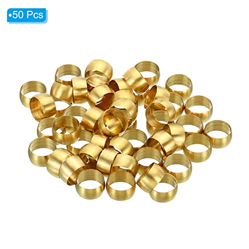 PATIKIL 10mm Tube OD Brass Compression Sleeves Ferrules, 50 Pack Brass Ferrule Fitting Brass Compression Fitting Assortment Kit for Air Water Gas Pipe - size: 10mm