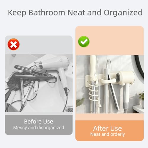 Hair Dryer Holder Wall Mounted Blow Dryer Holder Curling Iron Holder Straightener Holder 3 in 1 Bathroom Metal Hair Tool Organizer Rack (Pure White) - color: Pure White