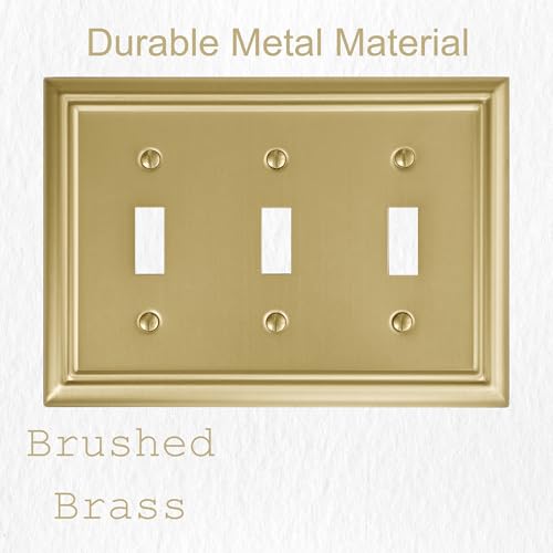 OKAWYC Triple Toggle Light Switch Cover Adler Metal Wall Plate, 2-Pack Brushed Brass 3 Gang, for Light Switch Cover Decorative Wallplate, Durable - size: 3 Toggle