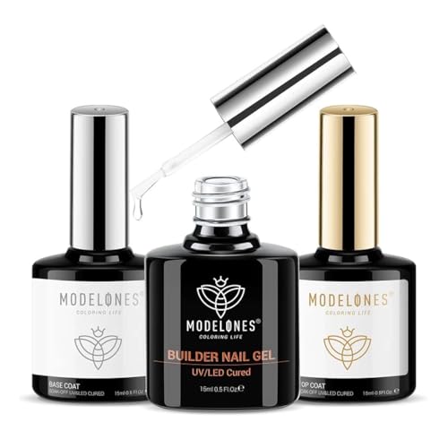 modelones Builder Nail Gel with Gel Top Coat, 3Pcs Clear Builder Nail Kit - color: A1 Clear Gel Builder with Base Top Coat, size: 0.5 Fl Oz (Pack of 3)