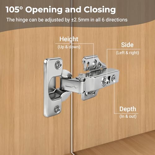 4 Pcs 105° Soft Close Cabinet Hinges 35mm, 3D Full Overlay Hinge - size: Full Overlay