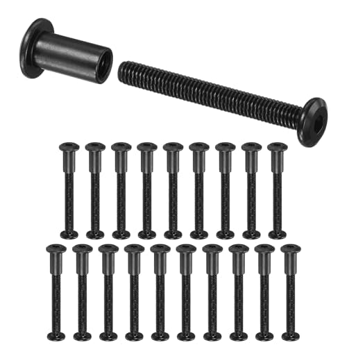 M METERXITY 20-Pack Hex Drive Socket Cap Bolt, M6 x 50mm Carbon Steel Furniture Connector Bolts Barrel Nuts for Furniture Assembly/Cabinet/DIY Binding Post Screws Rivet Fasteners [Black] - size: M6 x 50mm