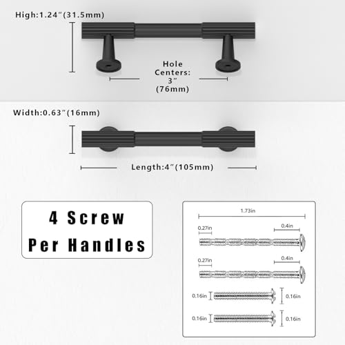 10 Pack Matte Black Cabinet Pulls 3 Inch(76mm) Kitchen Cabinet Handles Solid Zinc Alloy Cabinet Hardware Drawer Pulls - color: Matte Black, size: 3" Hole Center