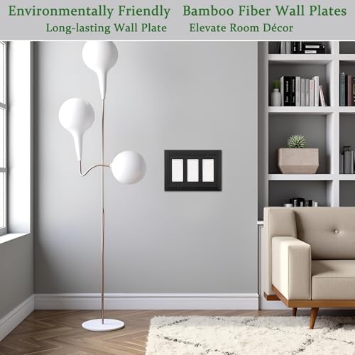 Classic Architecture Wall Plates,Light Switch covers, Electrical Outlet Covers, Duplex receptacle wall plates,Mid Size Bamboo Fiber Material Switch plates Matte Black (3 Gang Decorator 1PK) - style: 3 Gang Decorator 1PK