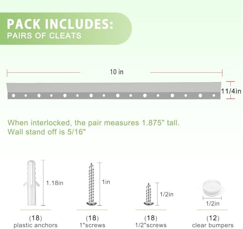 French Cleat Picture Hanger 10inch,Wall Mount Picture Hanger Kit (6 Pairs) - size: 10inch-6Pairs