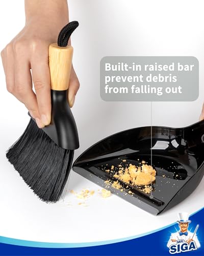 MR.SIGA Mini Dustpan and Brush Set, Bamboo Handle, Black, 1 Set - color: Black