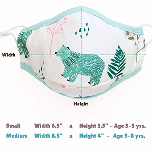 Tub Cubby Cute Face Masks for Kids | 3-Pack | 100% Cotton | Fun Animal Prints