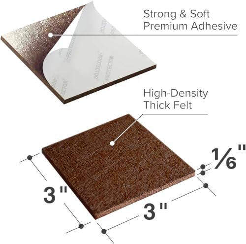 X-PROTECTOR Felt Furniture Pads - 12 PCS 3" - Felt Pads Floor Protectors - size: 3" 12 Brown, Square