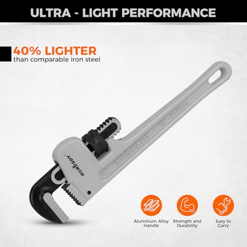 HORUSDY 10-Inch Aluminum Pipe Wrench, Heavy Duty Adjustable Plumbing Wrench for Pipe Fittings, Lightweight 250mm Gray Pipe Tool, Strong Grip & Durable Design for Home and Professional Use - style: 10" Lightweight Aluminum