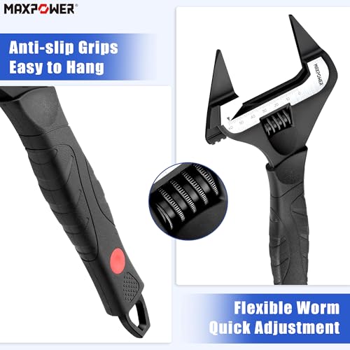 MAXPOWER 12-inch Slim Jaw Adjustable Wrench, Extra Thin Jaw Wide Opening Adjustable Wrench, Dual Scale with Metric and SAE, Soft Grip Handle - size: 12"