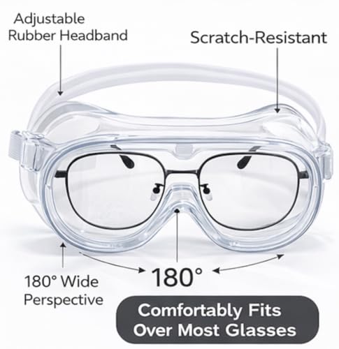 OMWAH Anti-Fog Protective Safety Goggles Clear Lens Wide-Vision Adjustable Splash Eye Protection Soft Lightweight Eyewear