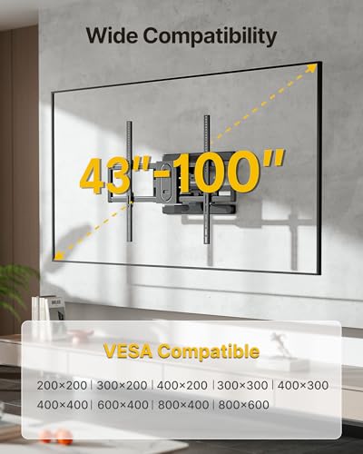 monTEK Pre-Assembled Full Motion TV Wall Mount for 43-100 Inch TVs - size: 43"-100" Full Motion