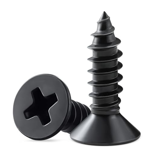 400PCS Wood Screws 1/2 Inch, #4 x 1/2" Black Screws, Black Dacromet Flat Head Phillips Self Tapping Suitable for Furniture, Woodworking - size: 4 x 1/2"