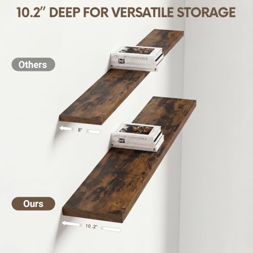 Vivelove 10 Inch Deep Floating Shelves 40” Set of 2, Rustic Brown - color: Rustic Brown, size: 40”wx10.2”dx1.5”h