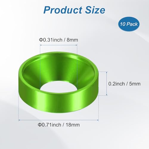 M METERXITY 10-Pack M8 Countersunk Finish Washers, Hole Dia 0.31"/8mm Alloy Aluminum Finish Cup Washer Screw Head Gasket for Industrial/Screw RC/Car/Motorcycle/Mechanical Parts [Green] - color: Green