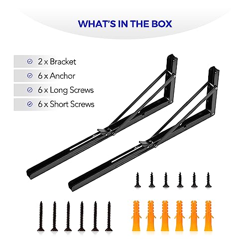 Ravinte Matte Black Folding Shelf Brackets, 20 Inch, 2 Pack - size: 20 Inch