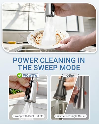 WOWOW Kitchen Faucet Head Replacement – 304 Stainless Steel 3-Mode Pull Down Spray Head with 13 Adapters, Compatible with Moen Delta Kohler American Standard, Easy DIY Install, Chrome - color: Chrome