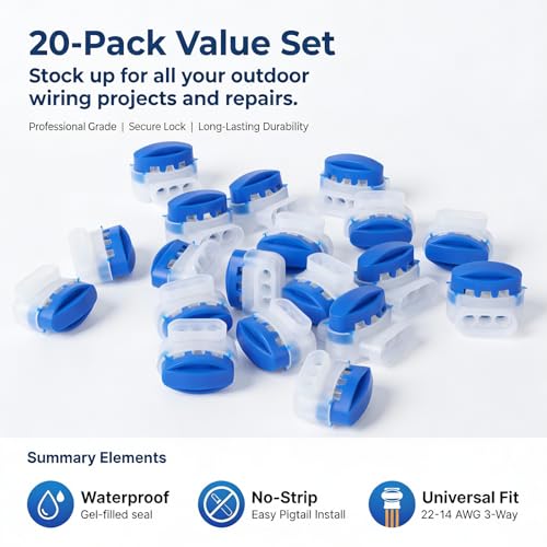 GWHOLE 20pcs 3-Way Waterproof Wire Connectors for 22-14AWG Cables - color: 20PCS