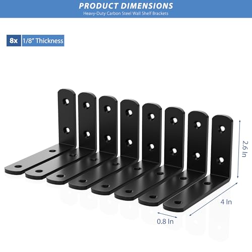 8Pcs Shelf Brackets, Black 4inch Floating Shelf Bracket, Wall Mounted Support,Heavy Duty Floating Shelf Bracket - size: 4inch, style: 8PCS