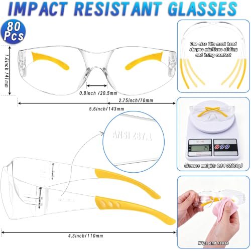 80 PCS Safety Glasses Bulk Unisex, ANSI Z87.1 Clear Protective Eyewear - color: Yellow