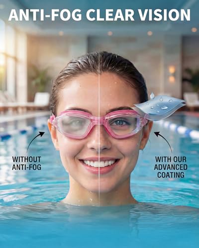 Aegend Swim Goggles, Swimming Goggles No Leaking Full Protect Adult Youth - color: Transparent Rose Red