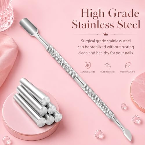 Cuticle Pusher – Professional Stainless Steel Nail Scraper & Cuticle Remover – Dual-Sided Tool for Finger & Toe Nails, Gel Polish & Dead Skin Removal– Non-Slip Handle for Manicure & Pedicure