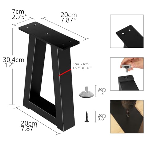 12 Inch Trapezoid Metal Table Legs, DIY Furniture Legs for Coffee Table, Bench Stool Feets Cabinet Chairs Feet Set of 2, Including Screws and Adjustable Feet Pads, Black - size: 12 '' Trapezoid