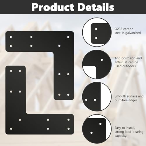AOKLI 8 Pack 10" X10" Post to Beam Connector Bracket for 6x6 Brackets - style: 8 Pack L Shape（10X10）