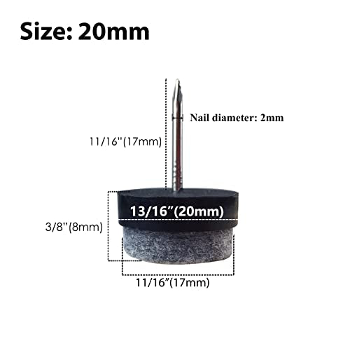 40pcs Round Heavy Duty Nail-on Felt Pad for Furniture Chair Table Leg Feet Floor Protectors Slide Smoothly (Black, Pad Diameter 20mm) - color: Black 20mm (40 Pcs)