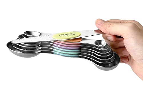 Spring Chef Stainless Steel Magnetic Measuring Spoons Set of 8, Pastel - color: Pastel, size: 1-Pack