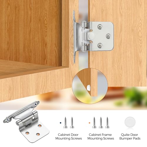 Polished Chrome Cabinet Hinges 1/2 Inch Overlay 10 Pack(5 Pairs) | Self-Closing Design, Semi-Concealed Face Frame Fit, Surface Mount, For Kitchen Doors, Cabinets, Hardware Updates - color: Polished Chrome