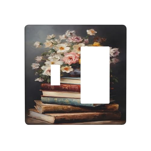Vintage Flower Moody Floral Books Vase Plant Outlet Covers 1 Toggle 1 Rocker Combination Decorative Wall Plate Electrical Switch Plates Light Switch Cover Plate for Bedroom Living Room Decor - color: Vintage Flower Moody Floral Books Vase Plant, size: 1 T