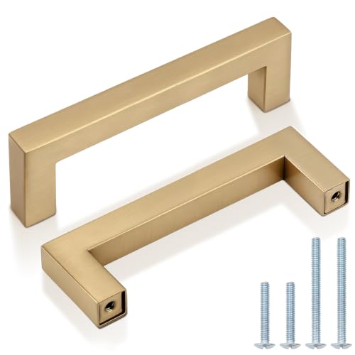 Probrico 10 Pack 3.75 Inch (96mm) Hole Center Champagne Bronze Cabinet Pulls Square Kitchen Cabinet Handles Dresser Drawer Pulls Stainless Steel Cupboard Dresser Handles - color: Champagne Bronze, size: hole center 3-3/4"
