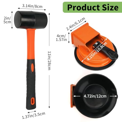 Floor Gap Fixer Tool Kit with Rubber Mallet and 8 Reusable Sticky Pads, Heavy Duty Suction Cup Floor Gap Repair Tool for Laminate, Vinyl Plank, Hardwood and LVP Flooring
