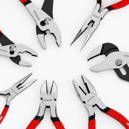 WORKPRO 7-Piece Pliers Set, Pliers Tool Set with Comfort Grip, Red - color: Red