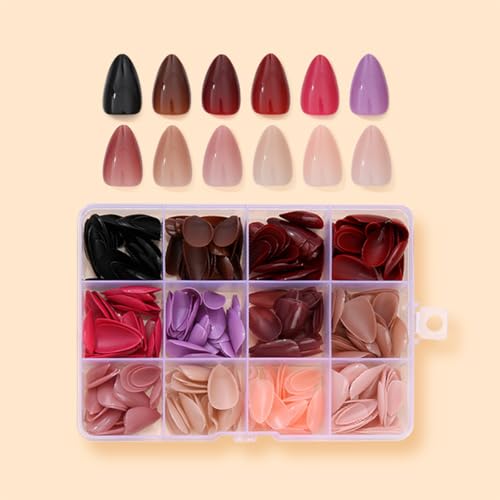 360Pcs Press On Nails Short Almond Fake Nails Press Ons Set Solid Color False Nails Full Cover Acrylic Glue on Nails Reusable Glossy Artificial Nail Kit for Women Girls Manicure 12 Color - color: A001