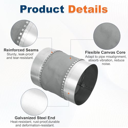 Flexible Duct Connector 6" Galvanized Steel Male Fit Silver 2Pcs - size: 6 Inch