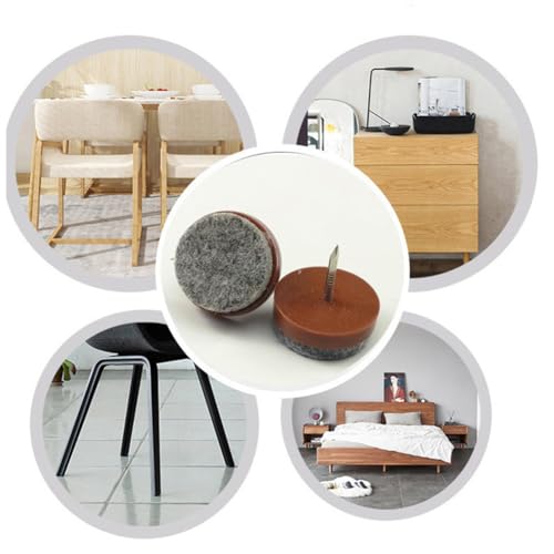 Nailed to The Felt mat 12 PCS - 24 mm/0.95 inch Felt Furniture Pads - Brown. Chair Leg Floor Protectors - Nail in Furniture Pads for Furniture Legs - The Best Felt Chair Pads for Hardwood Floors
