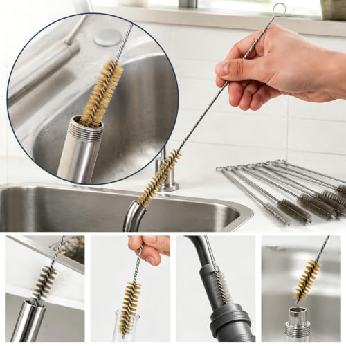 16 Pcs Pipe Wire Brush, 12 Inch Brass & Stainless Steel Tube Cleaning Brush, 8-Size Cleaner Brushes for Cleaning Pipes,Narrow Spaces, Engine Parts (8 Yellow 8 Silver)