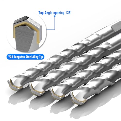 2-Piece 1" SDS Plus Drill Bits Rotary Hammer Drill Bit Set, Carbide Tipped for Drilling Concrete Cement Porcelain Tiles Ceramic Pots Stone Brick, Diameter 25mm, 160mm Long, SDS Plus Shank. - size: 2 Pcs 1", style: 6"
