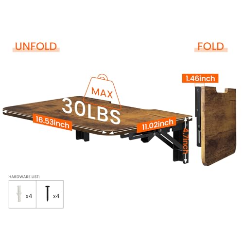 Homode Projector Shelf for Wall, Foldable Floating TV Shelf, Rustic Brown - color: Rustic Brown