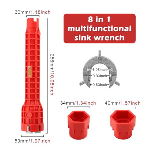 Saycker 8 in 1 Kitchen Faucet Sink Basin Wrench, Pipe Wrench Plumbing Tool - color: Red,8 In1