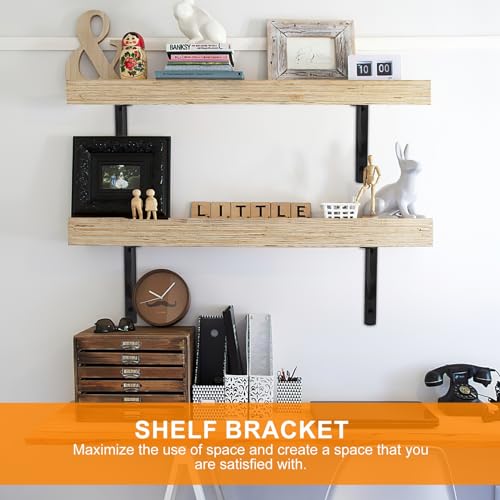 Heavy Duty Shelf Brackets - 8 Pcs Metal Wall Mount L Shaped Shelves Support Angle Brackets (7.87x4.72 inch) - size: 7.87 x 4.72 inch Black