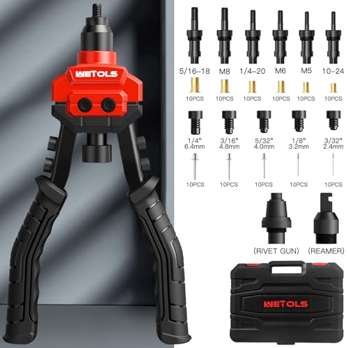 WETOLS 3 in 1 Rivet Gun with 5 Rivet Heads, Rivet Nut Tool Kit, Reamer Set - size: 3 in 1 rivet nut tool